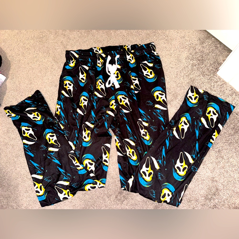 Pajamas Scream Ghostface Repeat Print Men’s Black Sleep Pajama Pants-Small